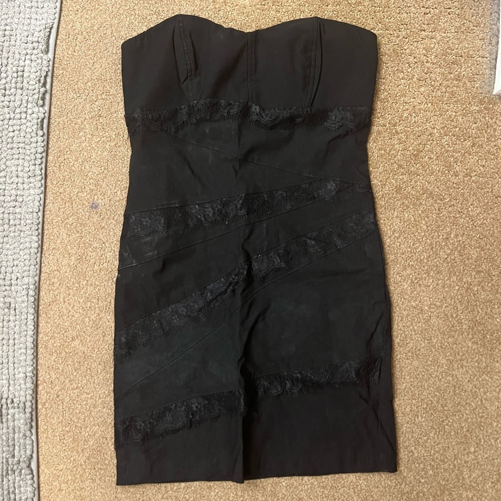 Black mini strapless dress